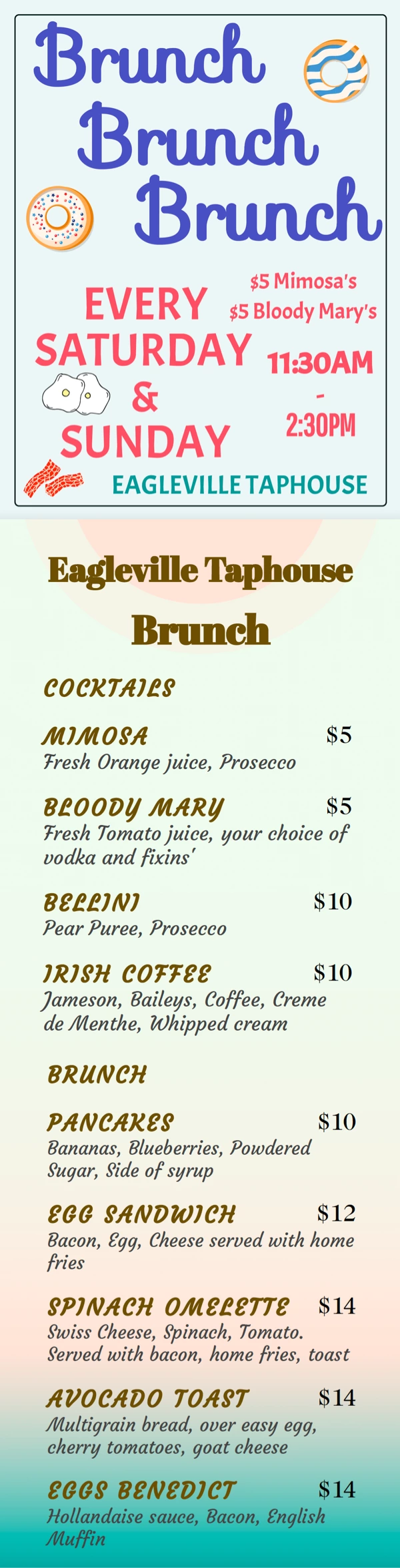 Eagleville Taphouse brunch menu